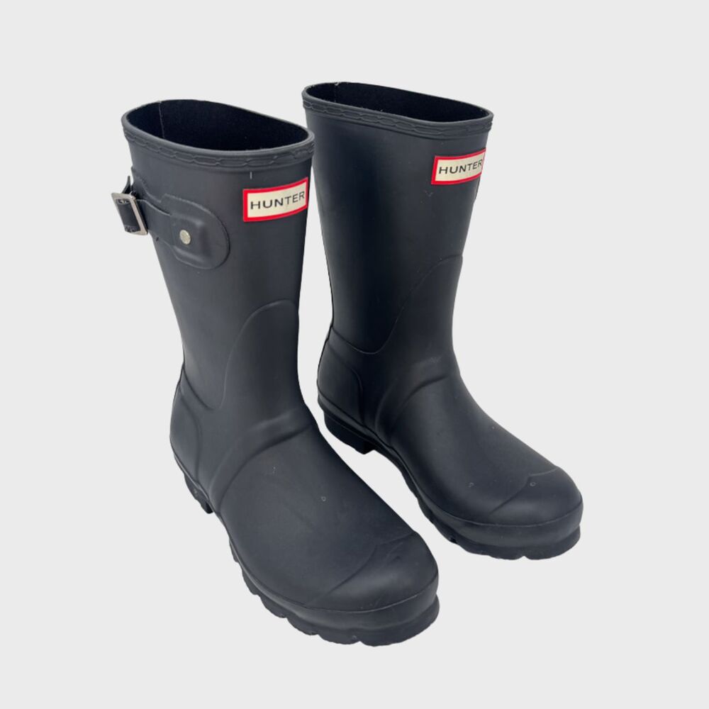 Hunter Womens Rain Boots Black Original Short Pull On Waterproof Outdoor US 6